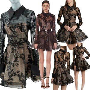 🆕 BRONX & BANCO 🧿 NWOT Maraya Jasmine Black Sequin Lace Mini Dress, Sz L US 8